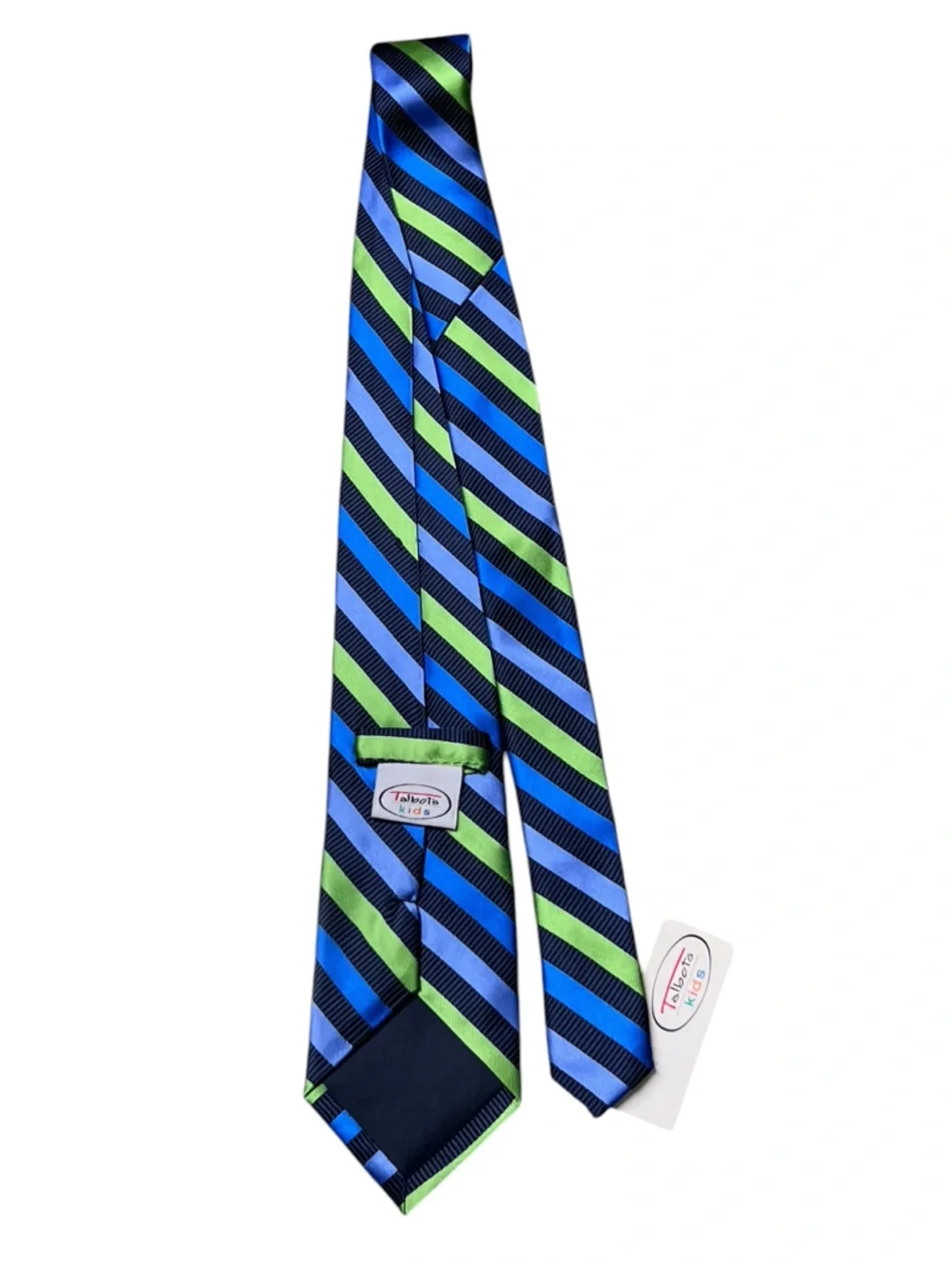 Talbots Kids NWT boys navy blue green diagonal striped 100% silk tie